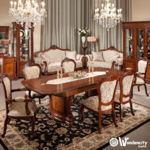 Elegant Wooden Carved Six Seater Dining Set | Wooden City Crafts