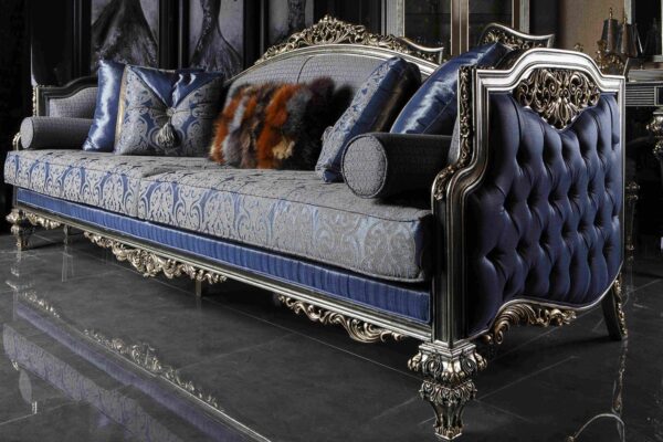 Italian Style Antique Silver Finish Carved Sofa | Wooden City Crafts